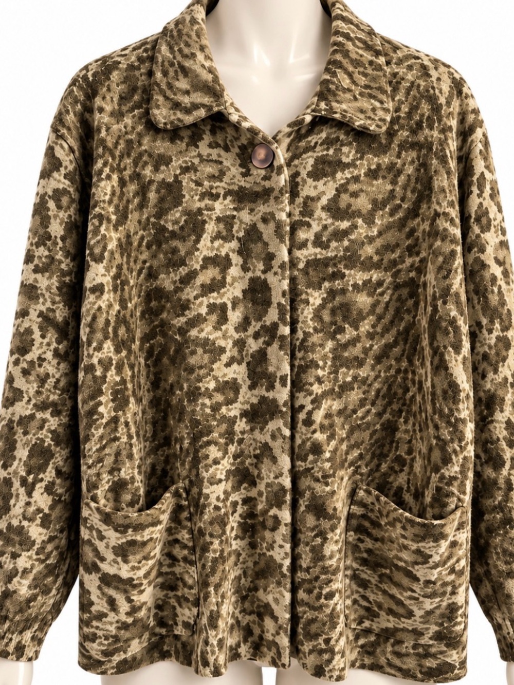 LACE Vintage Animal Print Oversized Cardigan Jacket Green Size M